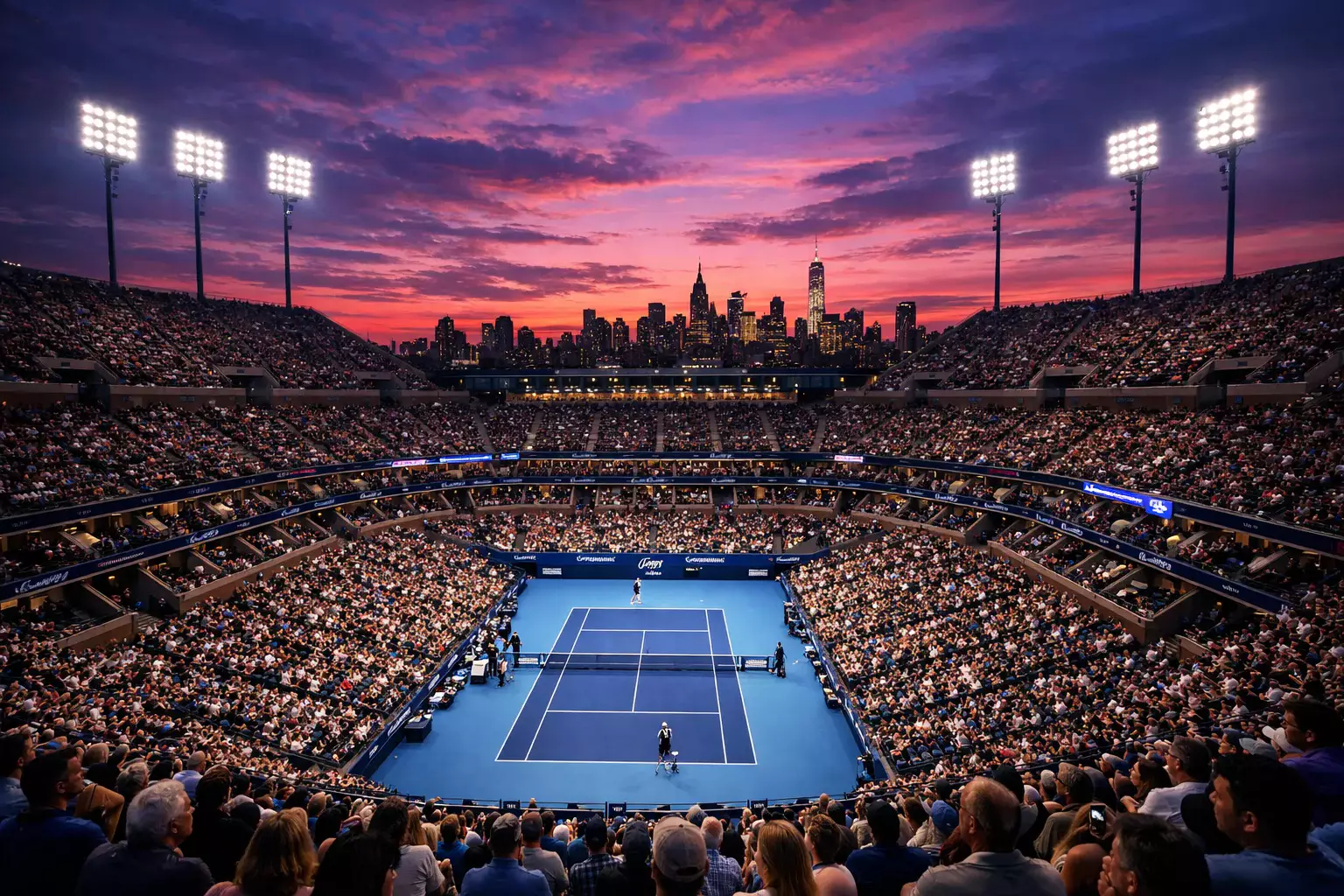 Abendstimmung im Arthur Ashe Stadium bei den US Open