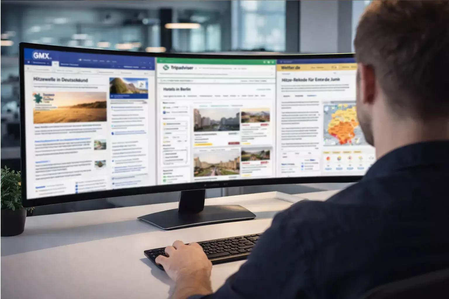 Seitenvergleich auf großem Computerbildschirm