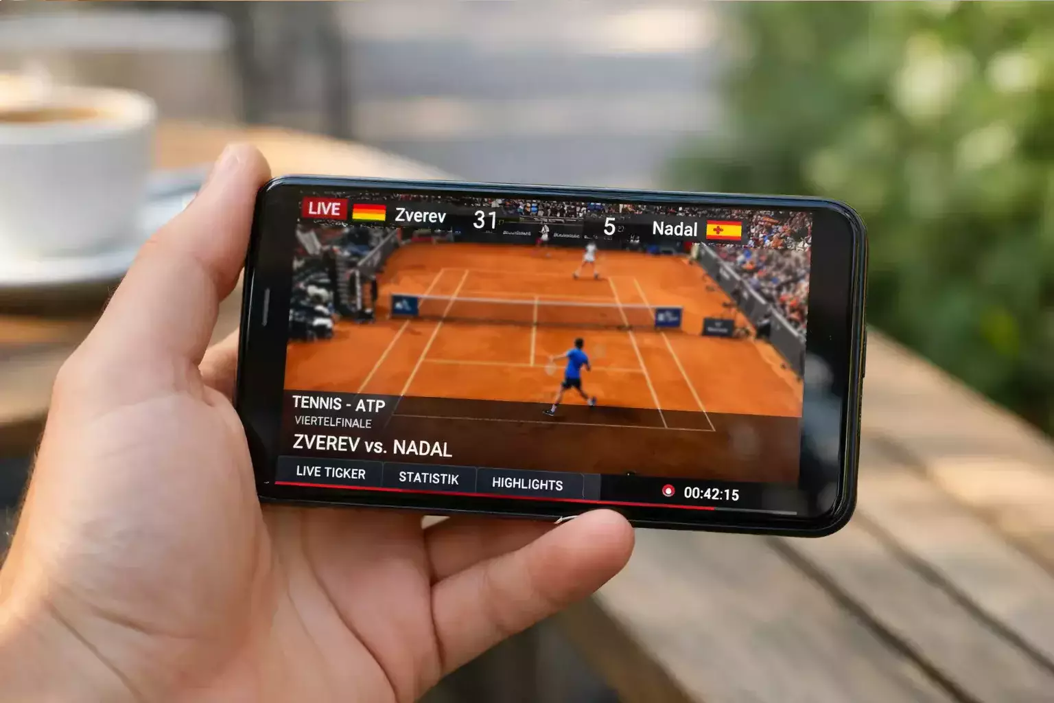 Smartphone zeigt Live-Sportübertragung