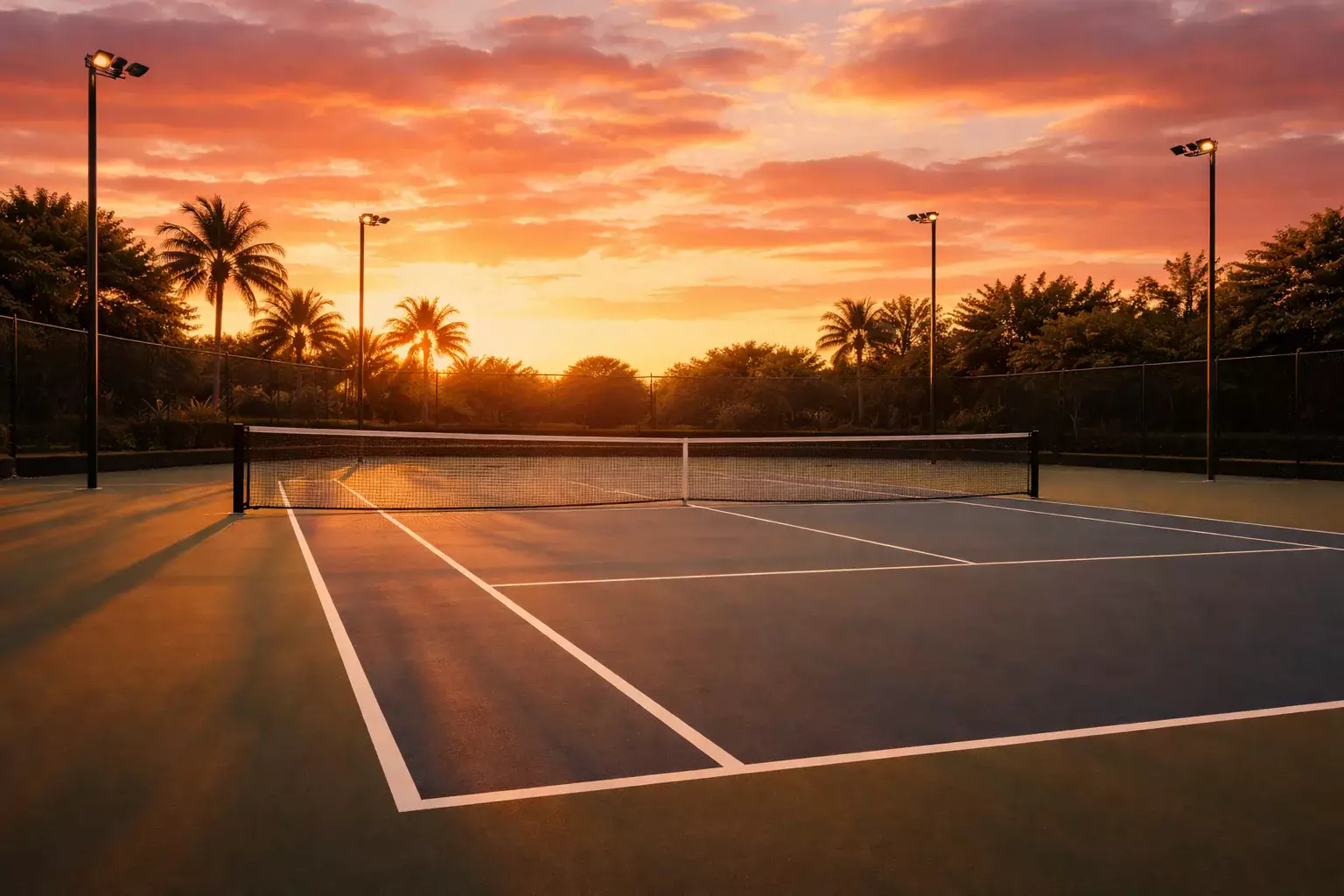 Tennisplatz bei Sonnenuntergang